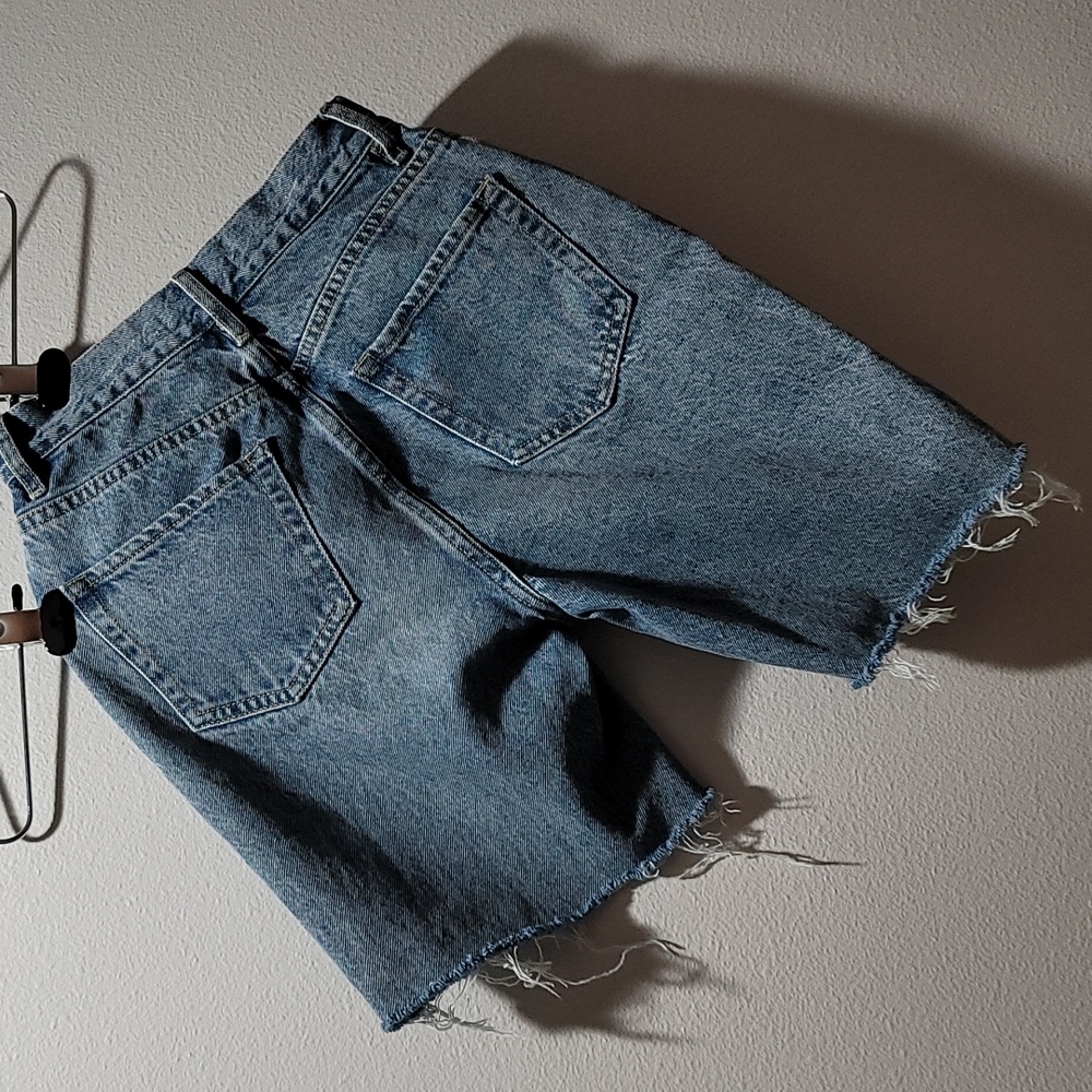 PACSUN 24 CASUAL HIGH RISE STRAIGHT LEG BUTTON FLY CUT OFF DENIM BLUE JEAN SHORT - Picture 3 of 14